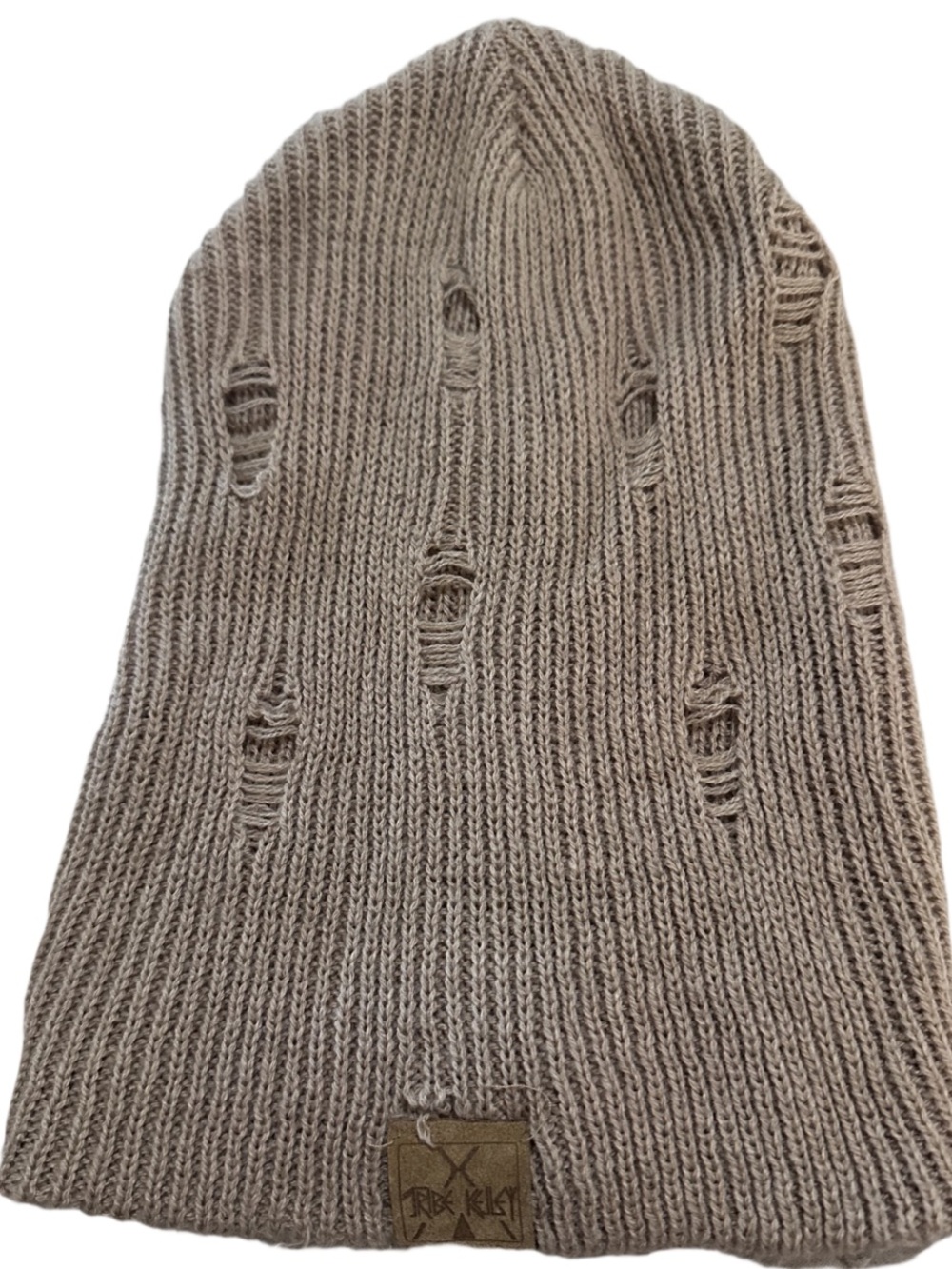 Tribe Kelley Distressed Knit Beanie in Taupe